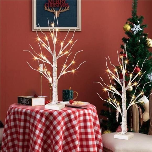 Lighted Birch Tree for Christmas Decor, Table Decorations Indoor, 2Pack 24 LED - Picture 3 of 7